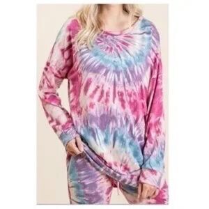 Tie Dye Top Lightweight Long Sleeves Large